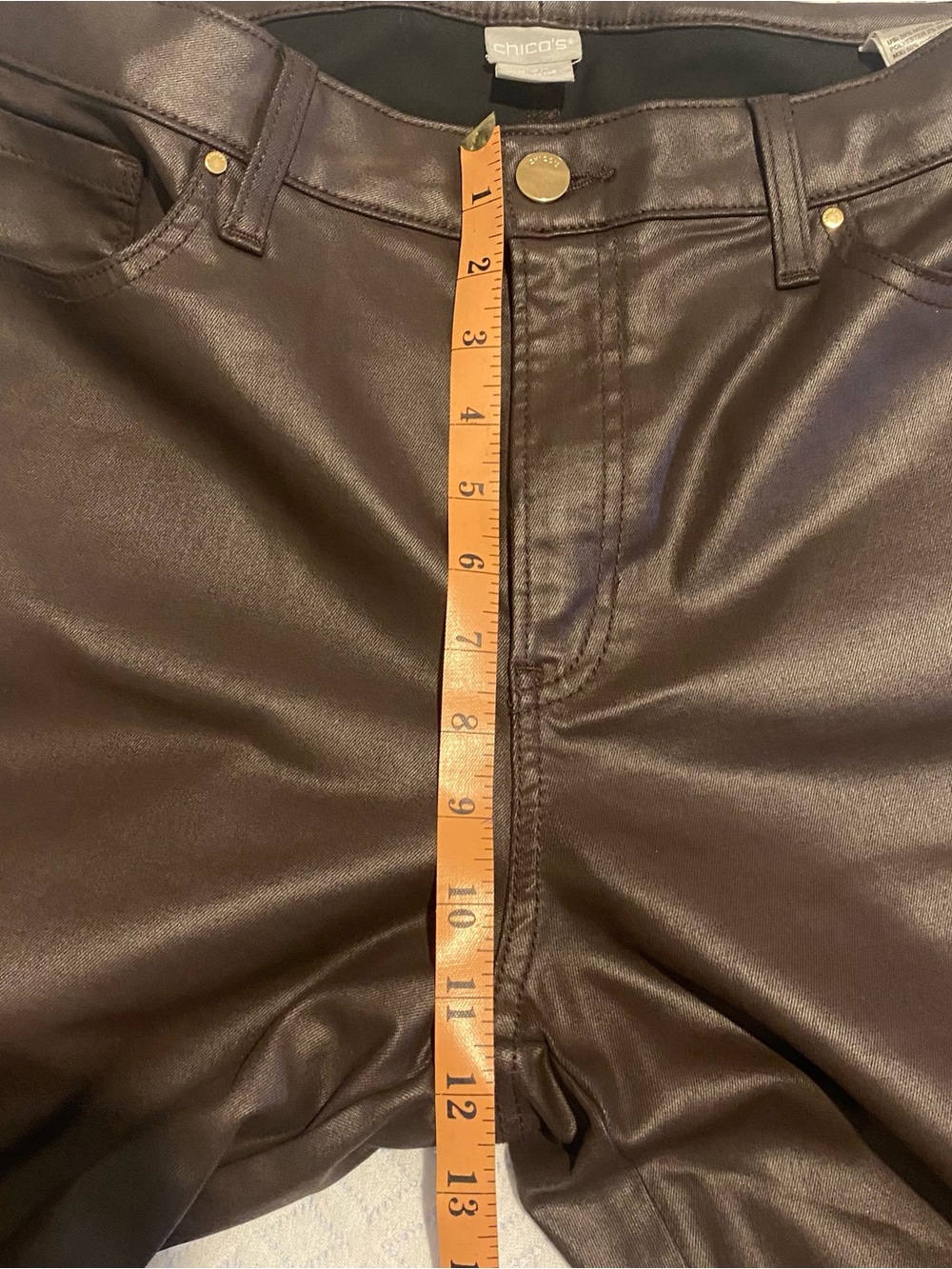 Chico's Brown Denim Coated Pants Women’s Size 14R - Picture 7 of 10